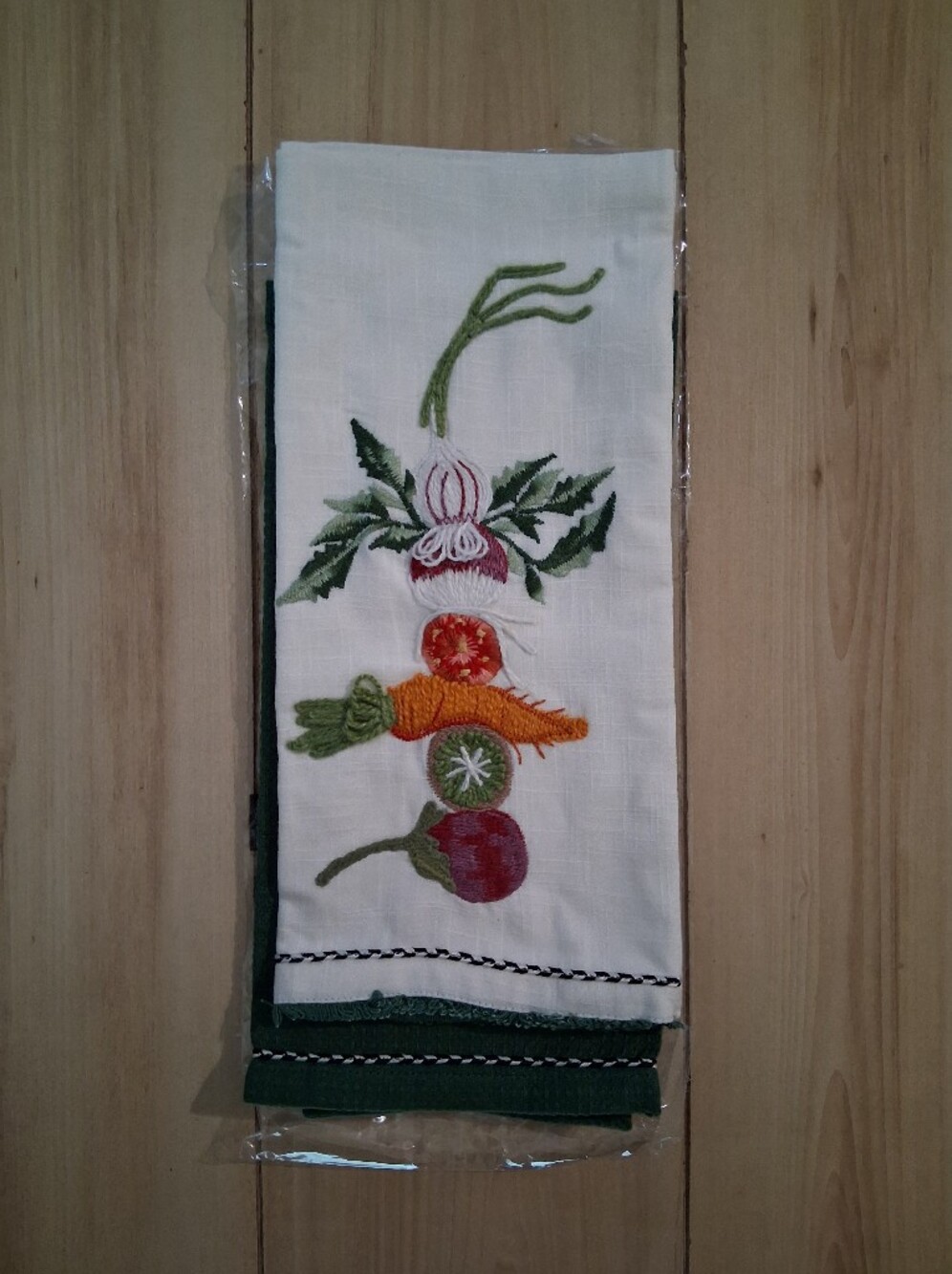 Mackenzie Childs Set Of Two Embroidered Veggie Towels Brand New